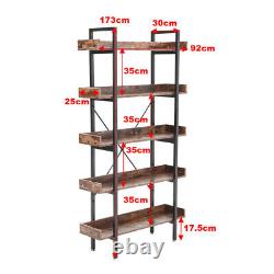 Étagère à livres en bois rustique à 5 niveaux, unité d'étagères de rangement industrielle