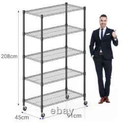 Étagère à rayonnage 4/5 niveaux robuste pour garage avec 4 roulettes