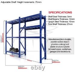 Étagère d'atelier en acier de 2 m de haut, kit de rangement robuste de 300 x 60 cm, 6 étagères, capacité de 300 kg.