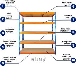 Étagère de garage à 4 niveaux, rayonnage robuste sans boulons, unité en acier.