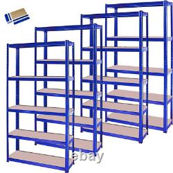 Étagère de garage à 5 niveaux en métal de 4x 1.8m de couleur bleue, support de rangement robuste de qualité industrielle (UKDC)