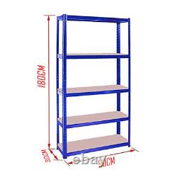 Étagère de garage à 5 niveaux en métal de 4x 1.8m de couleur bleue, support de rangement robuste de qualité industrielle (UKDC)