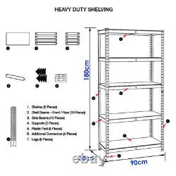 Étagère de garage à 5 niveaux en métal de 4x 1.8m de couleur bleue, support de rangement robuste de qualité industrielle (UKDC)