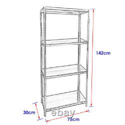 Étagère de garage en métal à 4 niveaux 142x75x30cm - Rangement lourd pour rayonnage S247