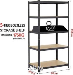 Étagère de garage en métal réglable à 5 niveaux, robuste, 180x90x60cm