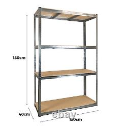 Étagère de garage galvanisée à 4 niveaux, capacité de 175 kg, étagère de rangement en métal robuste pour abri de jardin