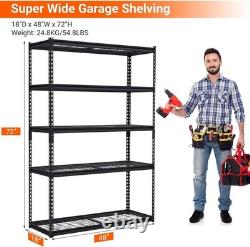 Étagère de garage robuste 48x18x72, rack de rangement à étagères en fil ajustables à 5 niveaux