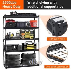 Étagère de garage robuste 48x18x72, rack de rangement à étagères en fil ajustables à 5 niveaux