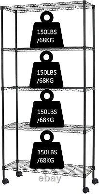 Étagère de rangement à 5 niveaux Actask avec unité de rayonnage robuste sur roues, hauteur