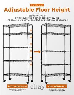 Étagère de rangement à 5 niveaux Actask avec unité de rayonnage robuste sur roues, hauteur