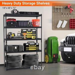 Étagère de rangement à 5 niveaux pour garage, étagères de stockage robustes 48 x 18 x 72