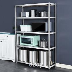 Étagère de rangement à cinq niveaux pour cuisine en acier inoxydable, étagères de rangement robustes de 120 cm.