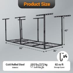 Étagère de rangement au plafond de garage robuste 96x36in, étagères en acier réglables 600LBS