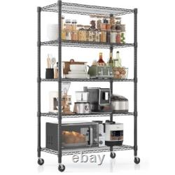 Étagère de rangement en métal 4/5 niveaux avec roues, rayonnage en fil ajustable, robuste.