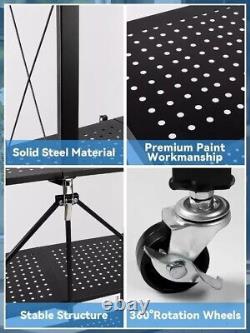 Étagère de rangement en métal à 4 niveaux robuste, unité de rangement pliable avec roulettes