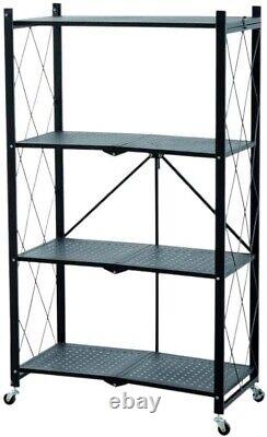 Étagère de rangement en métal pliable à 4 niveaux, robuste, avec roues, pour cuisine