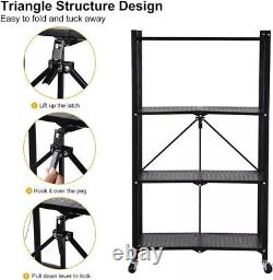 Étagère de rangement en métal pliable à 4 niveaux, robuste, avec roues, pour cuisine