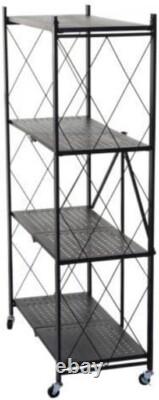 Étagère de rangement en métal pliable à 4 niveaux, robuste, avec roues, pour cuisine