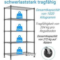 Étagère de rangement en métal robuste 4/5 niveaux avec roues et étagères en fil ajustables