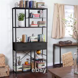 Étagère de rangement moderne pour plantes de cuisine avec armoire à livres haute, support à étagères avec 2 tiroirs en bois
