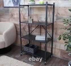 Étagère de stockage en métal pliante à 4 niveaux, robuste, avec roulettes pour la cuisine