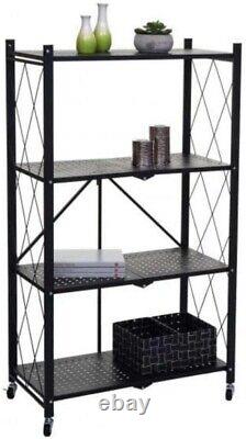 Étagère de stockage en métal pliante à 4 niveaux, robuste, avec roulettes pour la cuisine