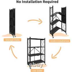 Étagère de stockage en métal pliante à 4 niveaux, robuste, avec roulettes pour la cuisine