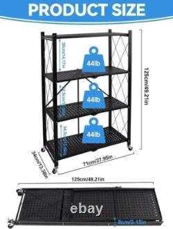 Étagère de stockage en métal pliante à 4 niveaux, robuste, avec roulettes pour la cuisine