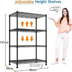 Étagère de stockage en métal robuste à 4 niveaux, Rack 360KG, 90x35x137cm, Noir