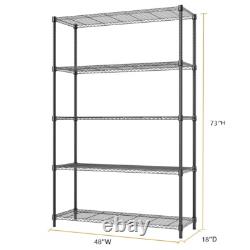 Étagère métallique à 5 niveaux, unités de rayonnage en fil métallique, étagères de rangement robustes 18x 47x 72
