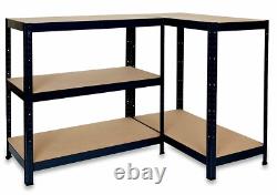 Étagère noire robuste sans boulons pour rangement et affichage, unité de stockage pour garage ou abri.