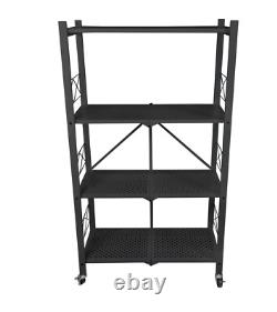 Étagère pliante robuste à 3 niveaux et 4 niveaux pour cuisine, garage, bureau avec roulettes