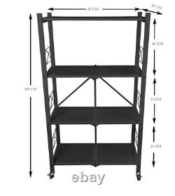 Étagère pliante robuste à 3 niveaux et 4 niveaux pour cuisine, garage, bureau avec roulettes