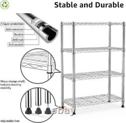 Étagères de rangement industrielles en métal chromé à 4 niveaux, rack en acier réglable 35x75x120 cm