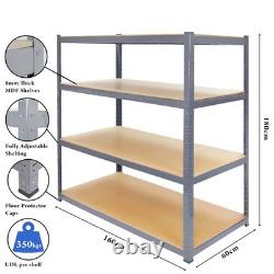 Étagères extra robustes à 4 niveaux, rayonnage en métal pour garage, capacité de 350 kg UDL, rayonnage gris