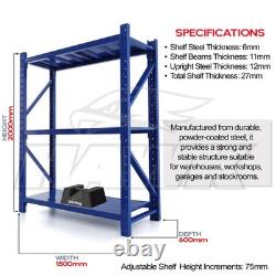 Kit d'étagères d'atelier en acier robuste de 2 m de hauteur 150 x 60 cm 3 étagères 350 kg de capacité de charge