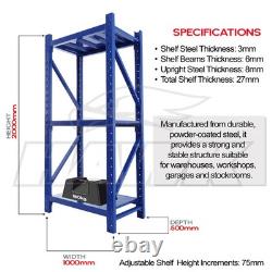 Kit d'étagères en acier robuste de 2 m de hauteur, 100 x 50 cm, avec 3 étagères et capacité de 180 kg.