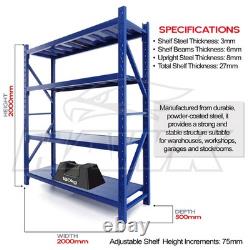 Kit de rayonnage en acier robuste de 2 m de hauteur, 200 x 50 cm, 4 étagères, capacité de charge de 180 kg