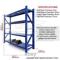 Kit de rayonnage en acier robuste de 2m de hauteur, 200 x 60cm, 4 étagères, capacité de 300KG