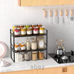 Organisateur de rehausseur d'étagère de meuble de cuisine ajustable en acier robuste, pack de 2, noir
