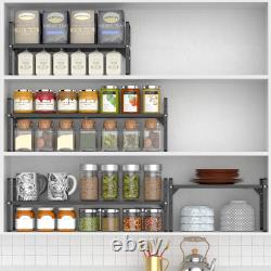 Organisateur de rehausseur d'étagère de meuble de cuisine ajustable en acier robuste, pack de 2, noir