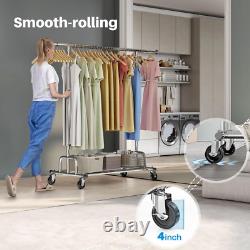 Rail à vêtements extensible renforcé avec étagère, roulettes verrouillables de qualité industrielle