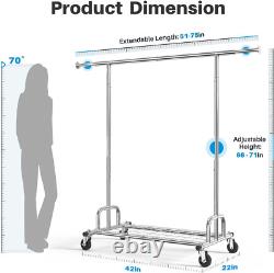 Rail à vêtements extensible renforcé avec étagère, roulettes verrouillables de qualité industrielle