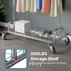 Rail à vêtements extensible renforcé avec étagère, roulettes verrouillables de qualité industrielle