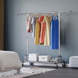 Rail à vêtements extensible renforcé avec étagère, roulettes verrouillables de qualité industrielle