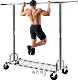 Rail à vêtements extensible renforcé avec étagère, roulettes verrouillables de qualité industrielle