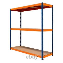 Rayonnage en acier S-Rax pour entrepôt, capacité lourde de 300 kg par étagère, garage et atelier.