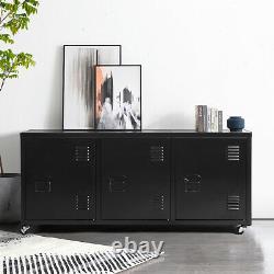 Tv Stand Unit 120cm Cabinet 2 Tier Metal Locker Home Storage With Doors Black