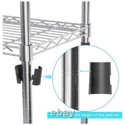 Unité de rangement à étagères en fil chromé 4 niveaux robuste avec roulettes réglables