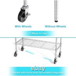 Unité de rangement à étagères en fil chromé 4 niveaux robuste avec roulettes réglables